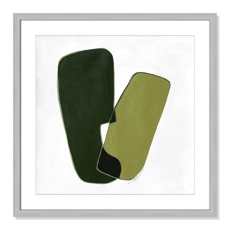 «Unity Green II» par Casa Fine Arts, H 23,5 po x l 23,5 po x P 1,25 po, Impression encadrée argentée avec passe-partout