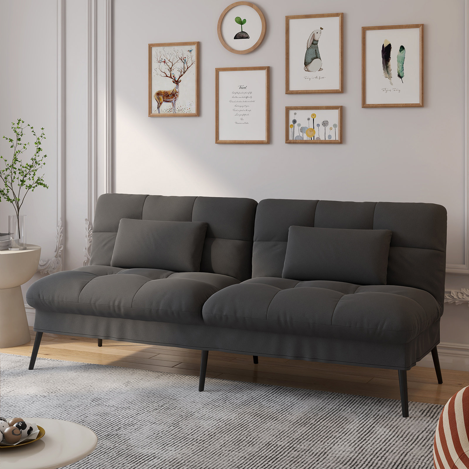 George Oliver Leilane Convertible Futon Sofa Bed, 68″Fabric Futon Couch ...