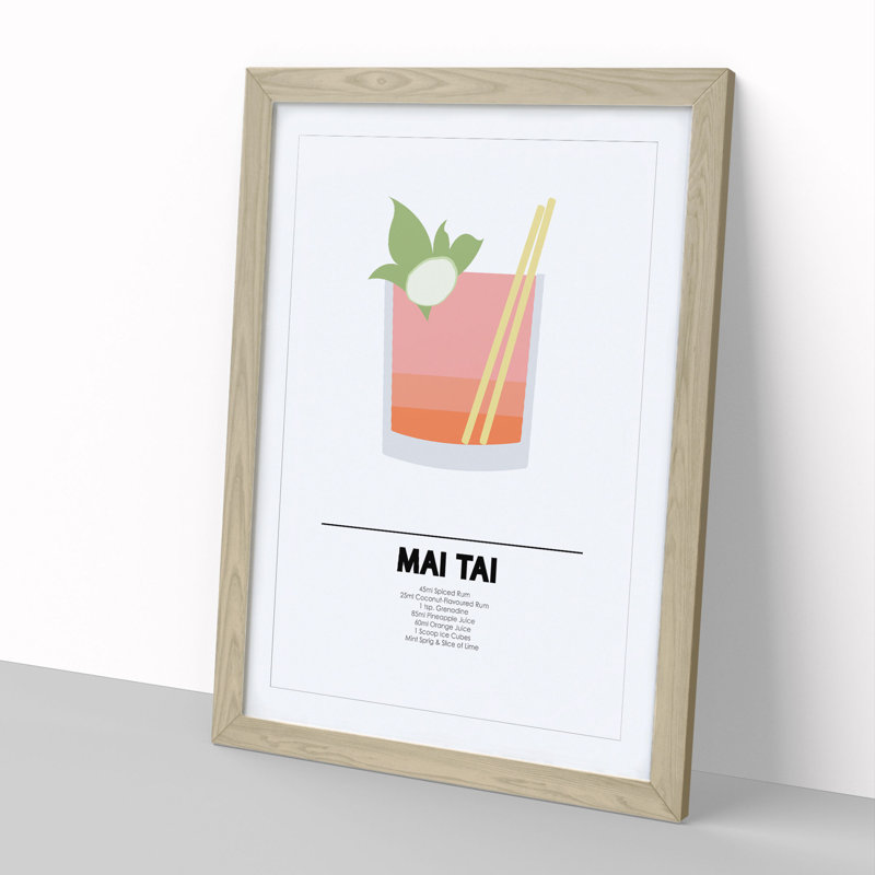 Mai Tai Cocktail - Picture Frame Graphic Art, Oak Framed, 36cm H x 27cm W x 2cm D