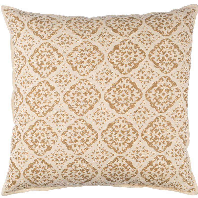 D'orsay Geometric Cotton Throw Pillow, 18" x 18" , Beige/Camel