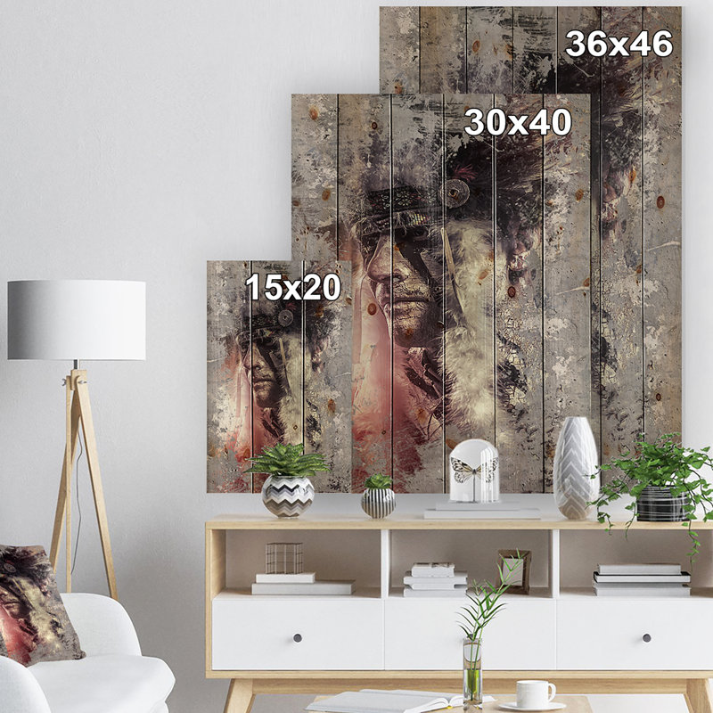 «Native American Indian Warrior», impression, H 46 po x l 36 po x P 0,78 po, Bois