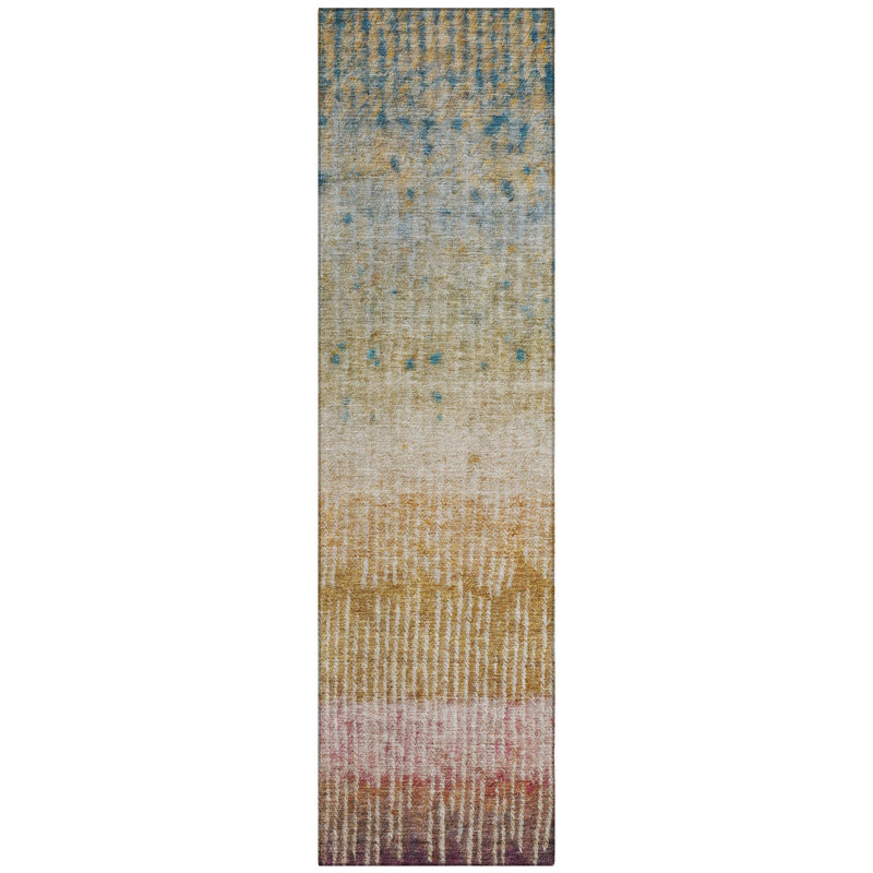Machine Washable Indoor/Outdoor Chantille ACN2811 Modern Rug, Gold, 2'3" x 7'6" Runner
