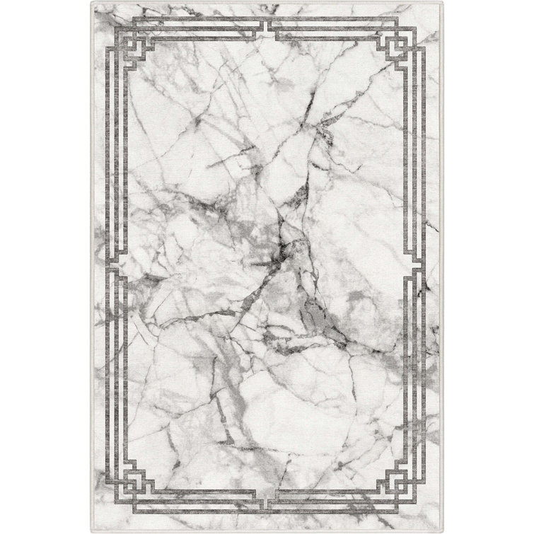 Gerde Marble Gray Abstract Pattern Flat-Pile Rug