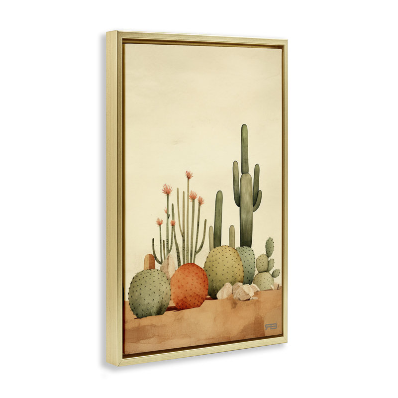 «Desert Cactus Scenery» par Roozbeh Bahramali, H 25 po x l 17 po, Cadre flottant métallique doré
