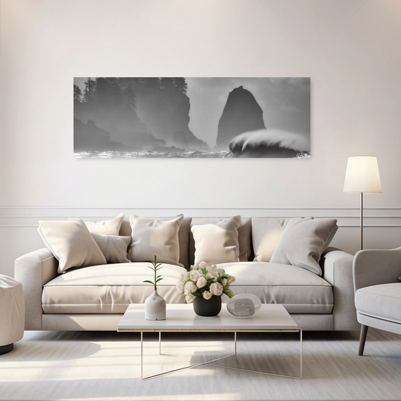 Misty Sea Stacks Ocean by Alain Turgeon - Wrapped Canvas Panoramic Print, 50.8 cm H x 152.4 cm W