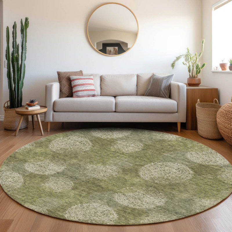 Tapis vert Prisco lavable à la machine de qualité supérieure, Rond 8 pi