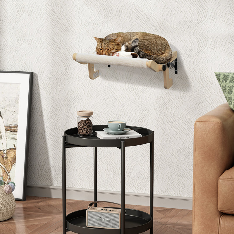 Small White Cashmere Rectangular Cat Hammock with Wooden Frame