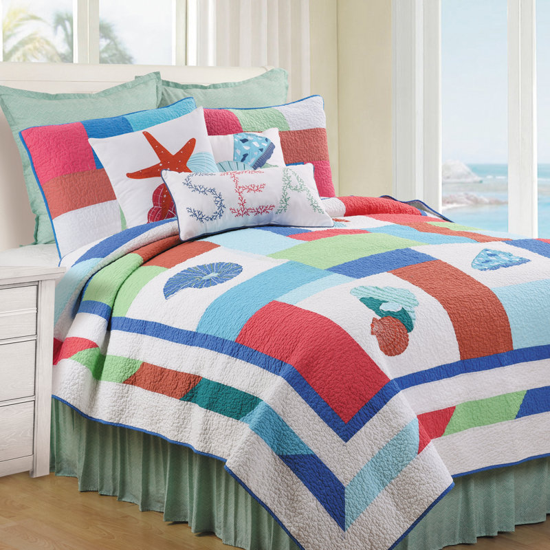 Ensemble de courtepointe réversible Antigua, Courtepointe pour lit double/grand et 2 taies déc
