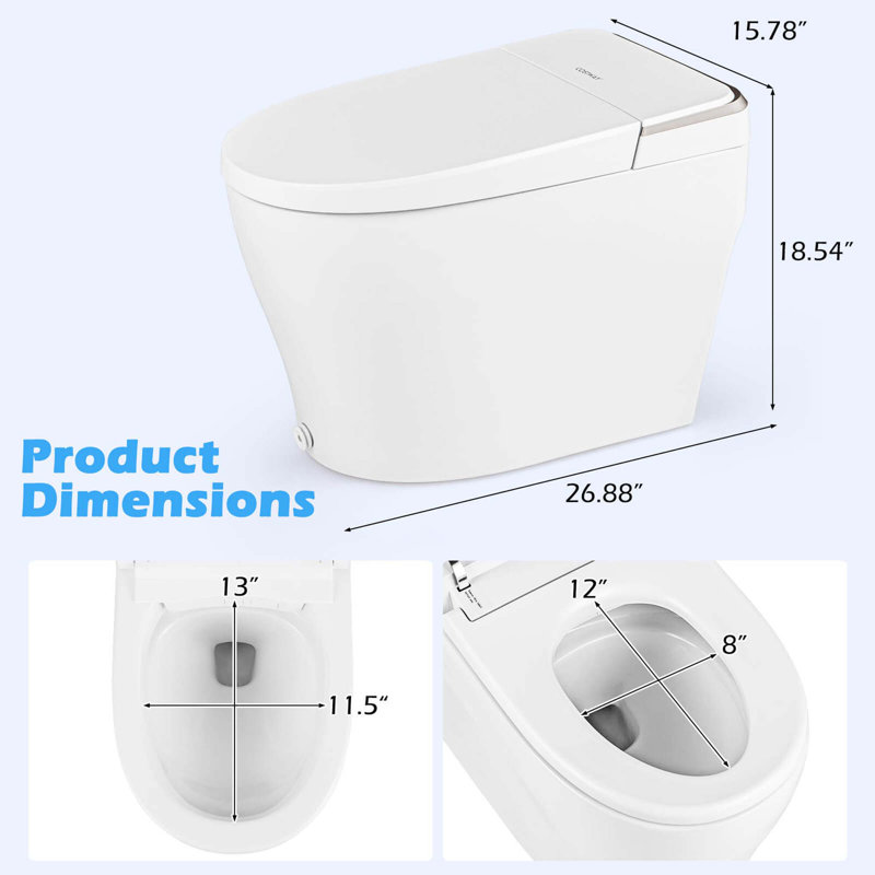 Toilette allongée pour bidet avec siège chauffant et veilleuse réglable Gymax
