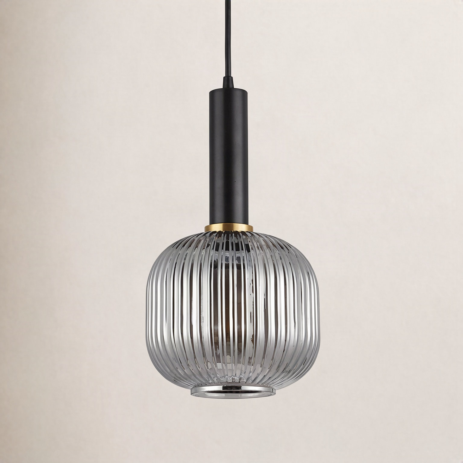 Kumi Single Light Ribbed Glass Dimmable Pendant