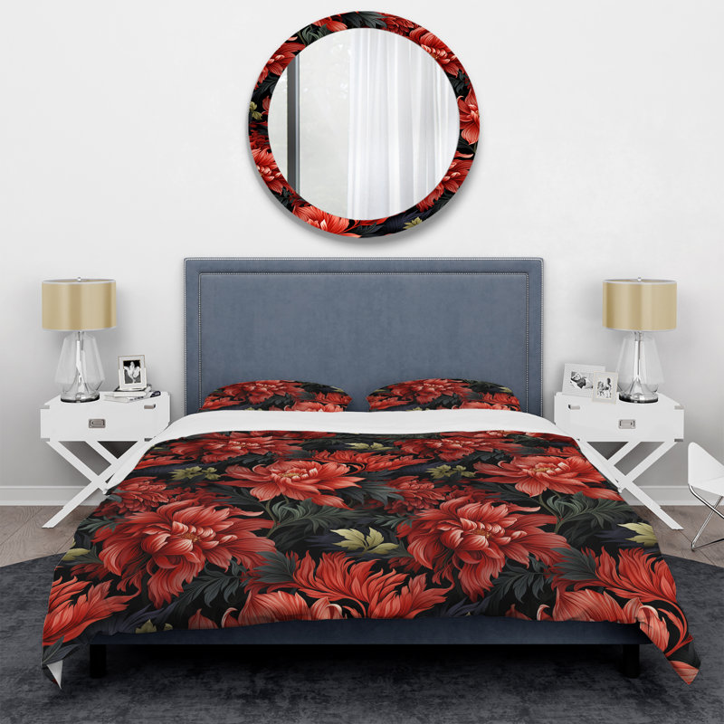 Ensemble de housse de couette Mystic Red Damask Whispers I, Housse de couette simple + 1 taie décorative stan