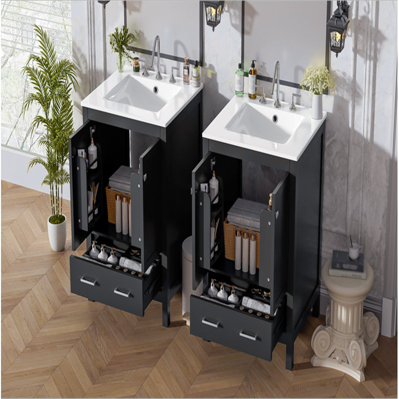 Meuble-lavabo de 48 pouces avec lavabo encastré intégré, armoire de rangement, portes à fermeture en douceur, tiroir divisé et tablette à double couche pour un rangement polyvalent