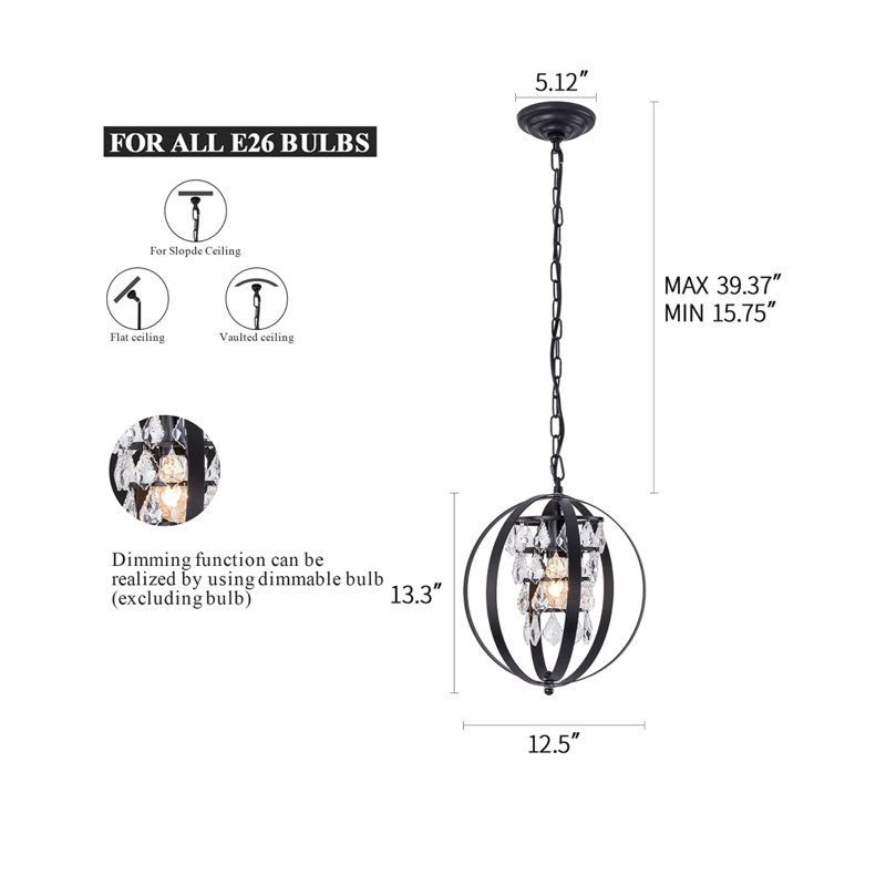 Luminaire suspendu sphère 1 lumière Ellzy, Frotté à l'huile