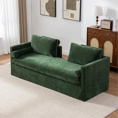 82.68" Wide Extra-large Double-Seater Sofa,Chenille Upholstered,With Two Armrest Pillows And Two Backrest Pillows,Suitable For Bedrooms,Living Rooms,And Window Seating.Green