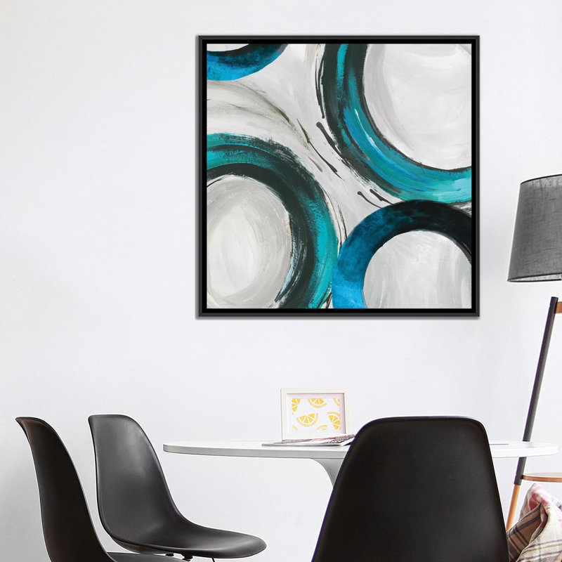 «Teal Ring I», reproduction sur toile, H 18 po x l 18 po x P 1,5 po, Toile avec cadre noir, Pas de tapis