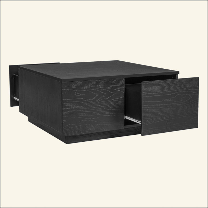 Table basse 33,25 "carrée avec 4 tiroirs, Noir