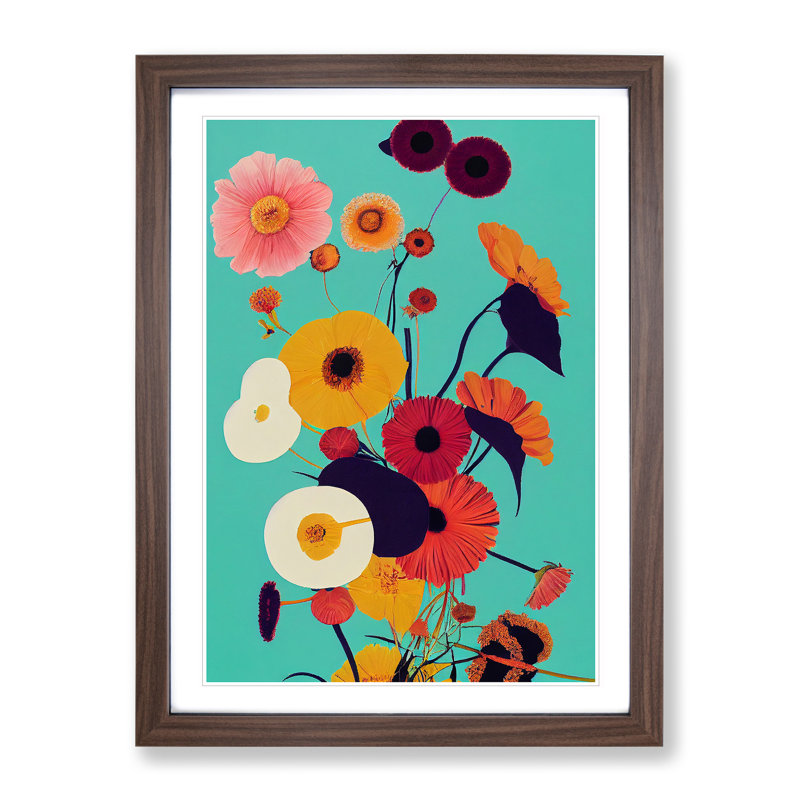 Retro Flowers No.4 - Framed Print, 46cm H x 34cm W x 2cm D, Brown Framed