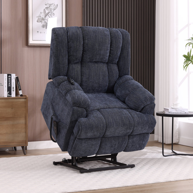  Yvelan Dual Motor Power Lift Recliner with Heat and Massage, Infinite Position, 180°Reclining, Sidepocket, Blue