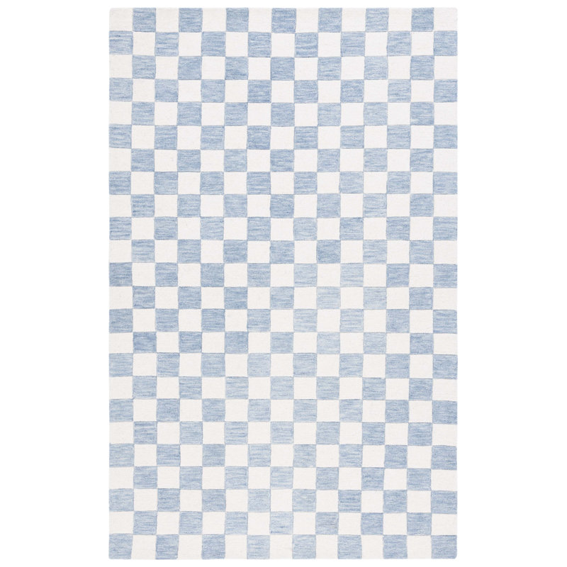 Tapis bleu clair / ivoire touffeté à la main en laine / coton MSR4760 Chelsea Stewart, Rond 6 po