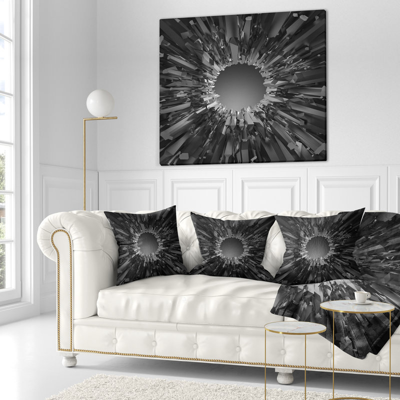 Futuriste fond noir - coussin abstrait imprimé, 18 po x 18 po, Coussin décoratif