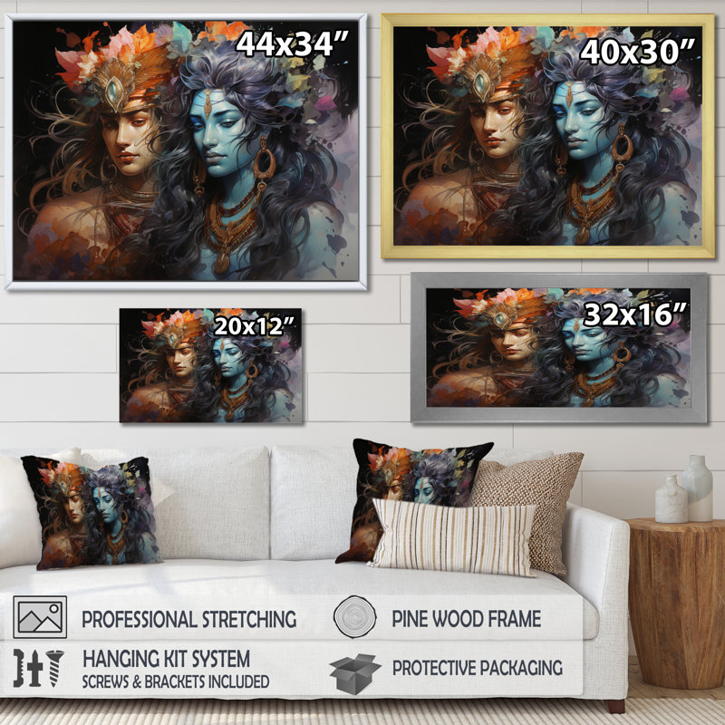 Hinduisim Art Ardhanarishvaras Unity I - Spiritual Wall Decor, H 12 po x l 20 po x P 1 po, Cadre flottant doré