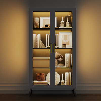 Vitrine moderne en verre, vitrine à 4 niveaux, détecteur de corps humain, portes en verre - vitrine pour objets de collection, jouets, livres - rangement en coin - couleur noire