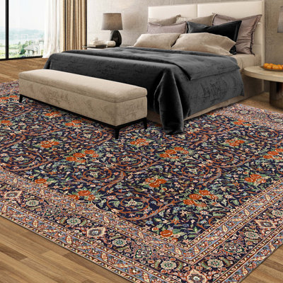 Hand Knotted Wool Area Rug in Navy