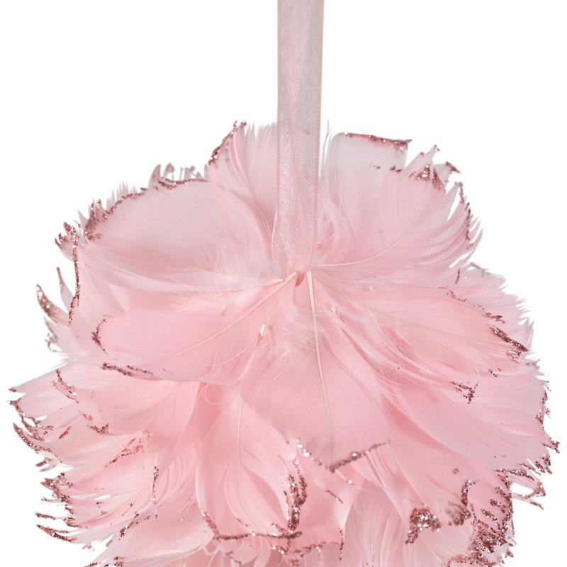 Glittered Feathers Christmas Ball Ornament - 6" - Pink, Pink