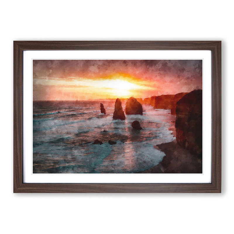Twelve Apostles in Victoria Australia - Picture Frame Painting Print, Walnut Framed, 24cm H x 33cm W x 2cm D