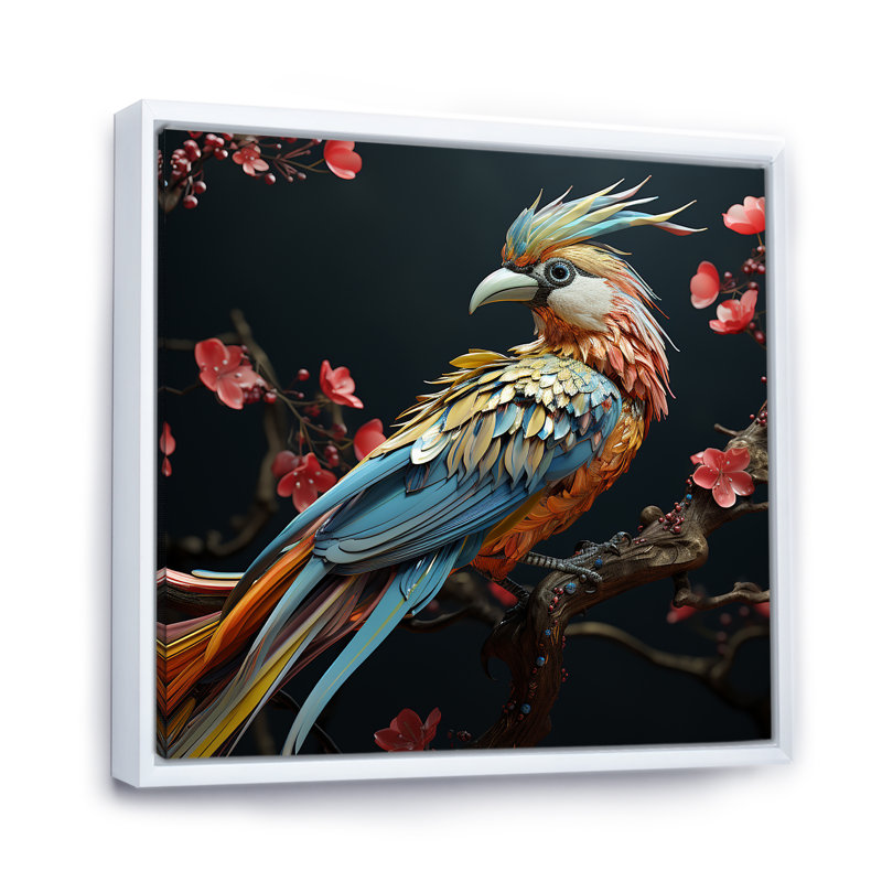 «Bird Expressionist Freedom I» sur toile, H 16 po x l 16 po x P 1 po, Cadre flottant blanc