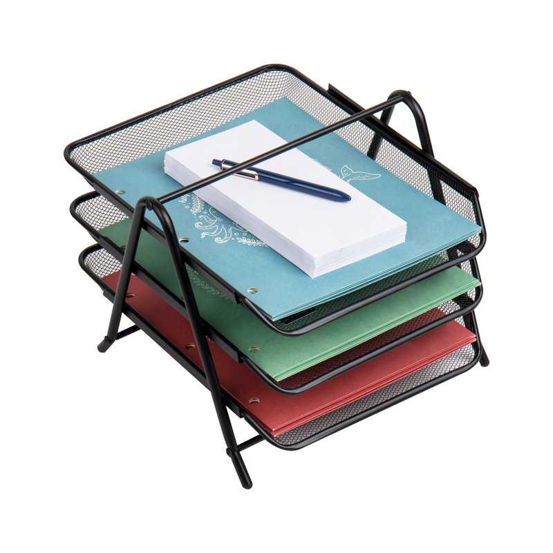 Mind Reader 3-Tier Paper Tray, Desktop Organizer, File Storage, Workspace, Office, Metal Mesh, 11.5"L x 13.75"W x 10"H, Black