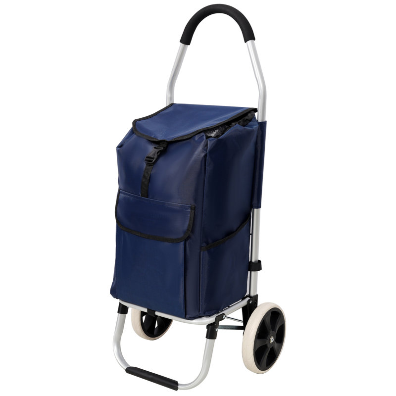 Foldable Shopping Cart with Wheels, Utility Trolley with Waterproof Bag, Removable and Lightweight Design, Blue