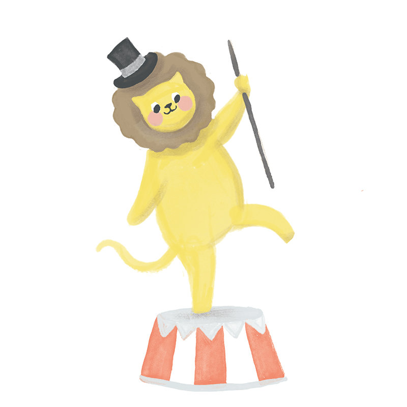 Lion de cirque par Inconnu, H 12 po x l 12 po, Papier avec cadre unique doré, Blanc
