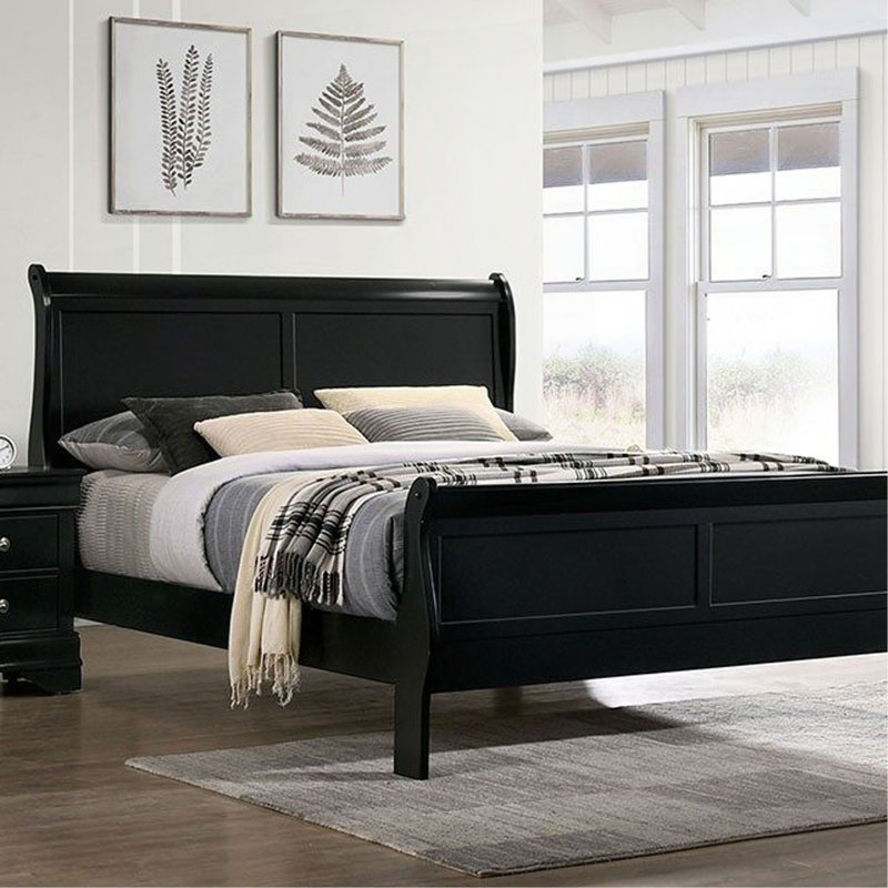 Lit Louis Phillipe lit en bois massif 1pièce lit de style contemporain, Noir, Grand lit