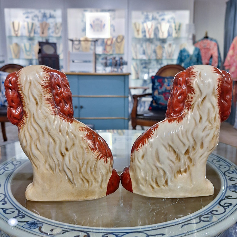 Porcelain Staffordshire Dog Figurines Pair, Orange