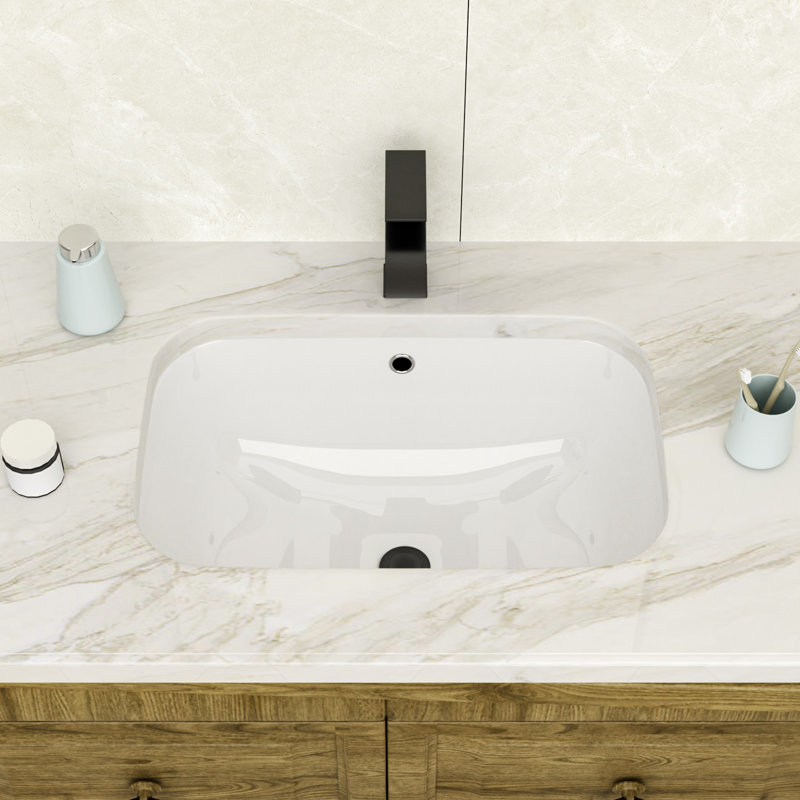 22" x 15" Rectangular White Ceramic Undermount Bathroom Sink Under Counter Sink