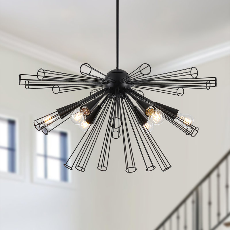 Lustre spoutnik géométrique en métal noir à 6 lumières à intensité variable