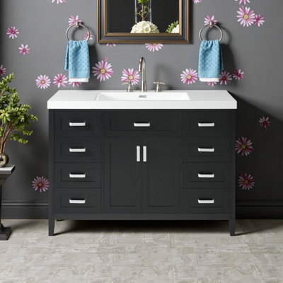 Ensemble de meuble-lavabo 48 po avec lavabo combiné, 2 portes et 8 tiroirs à fermeture en douceur, panneau de fibres à densité moyenne et pin massif