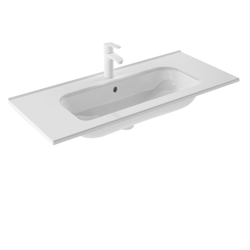Hiko 40'' Single Bathroom Vanity with Ceramic Top, White Oak