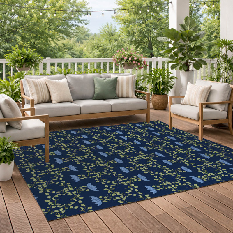 Anjelica Decorative Outdoor Rug, Navy, Rectangle 2' x 3'