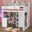 Lit mezzanine simple en bois avec plusieurs tablettes de rangement-305573090