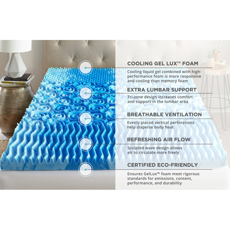 Nautica Home Gellux Gel Memory Foam Topper, Multi-Zone Cooling Support, Queen, 3"
