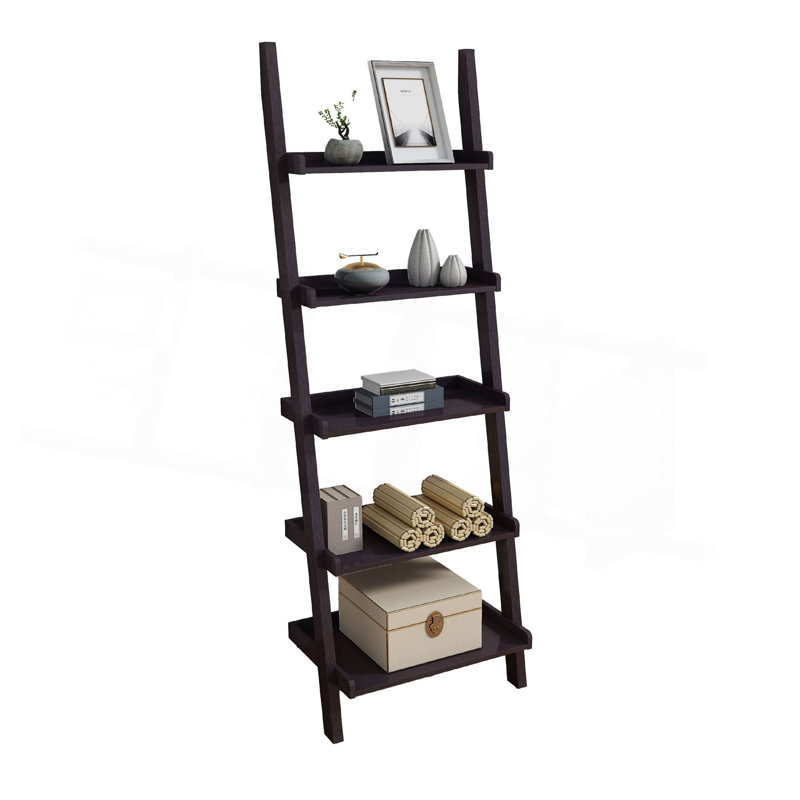Bibliothèque échelle échelle avec 5 tablettes, 72 pouces, brun cacao rouge