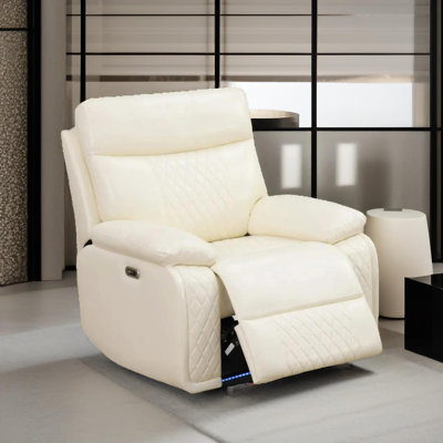 Fauteuil inclinable en cuir végétalien blanc Victoria avec porte-gobelets et lumières DEL