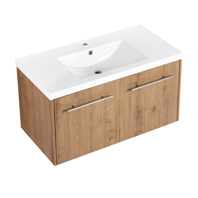 Armoire de salle de bain avec lavabo en céramique, porte, armoire de rangement pour salle de bain
