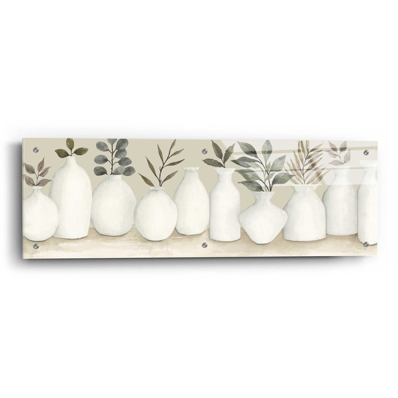«Ivory Vases In A Row» par - Reproduction d'art graphique panoramique sans cadre, H 12 po x l 36 po x P 0,2 po