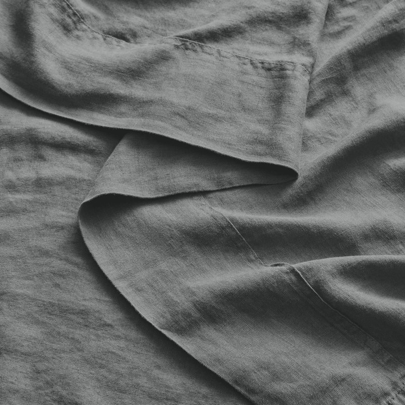100% Linen Sheet Set, Full Sheet Set + 2 Pillowcases, Charcoal