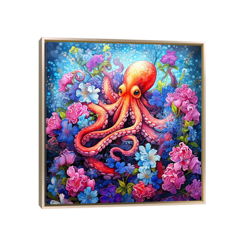 Octopus Garden, Toile encadrée champagne, H 18 po x l 18 po x P 1,5 po