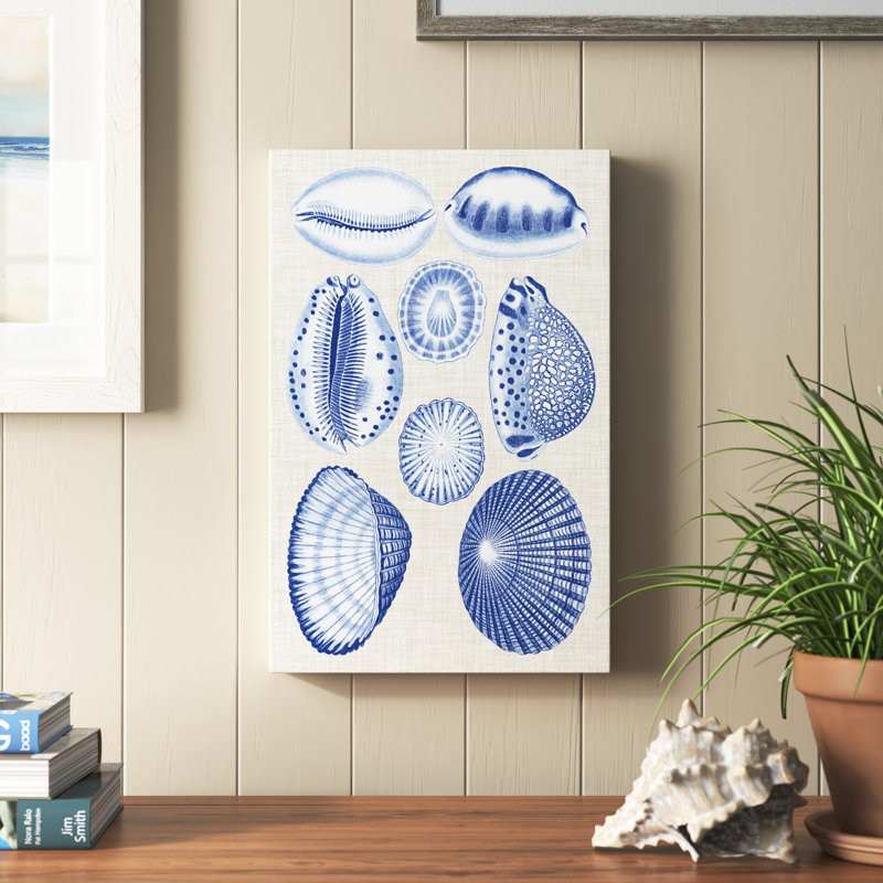 Navy & Linen Shells I by Vision Studio - Painting, 46cm H x 30cm W, Wrapped Canvas