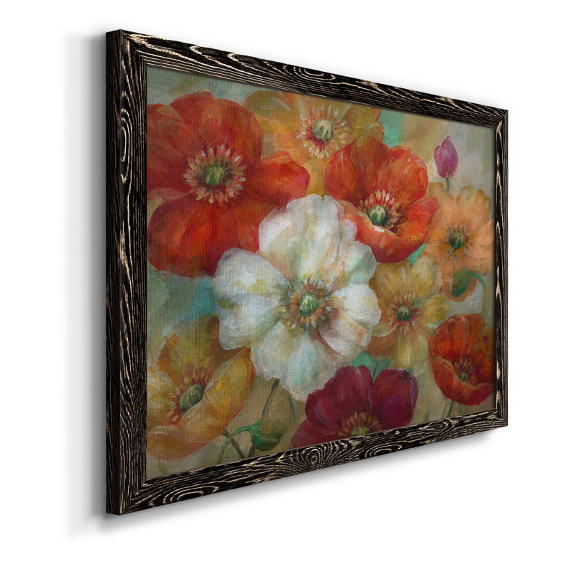 Poppycentric - Peinture sur toile encadrée, Toile avec cadre noir, H 31 po x l 44 po x P 1 po
